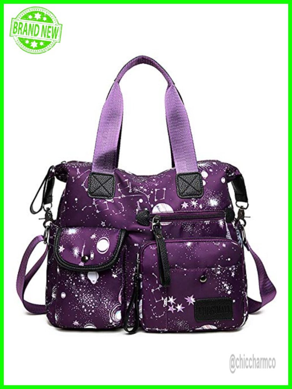 Nylon Tote Bag Satchel Crossbody Work Purse Multi Pocket Shoulder Handbag